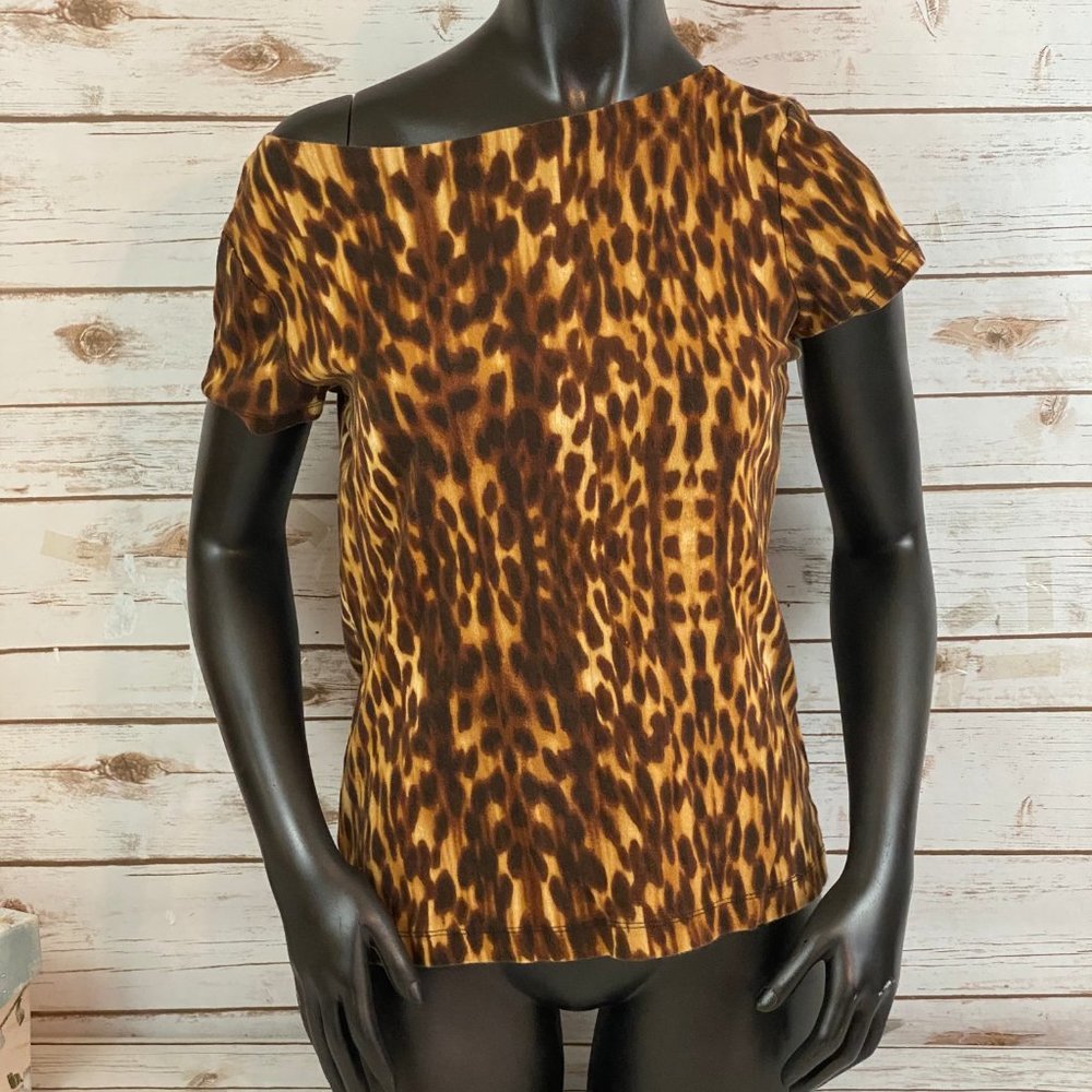 Jones New York Animal Print Blouse Short Sleeve Dressy Super Soft Women's Size M - Picture 2 of 7